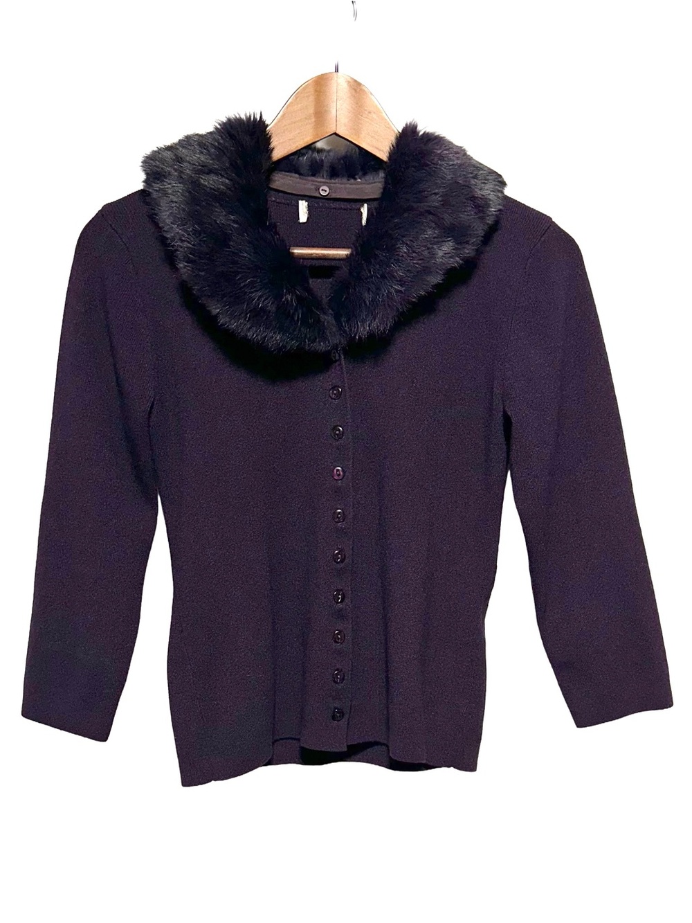 Brooks Brothers Fur Collar Cardigan Plum Rayon Blend Knit Quiet Luxury Preppy